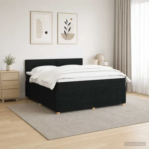 vidaXL Pat boxspring cu saltea Negru 180 x 200 cm Țesătură
