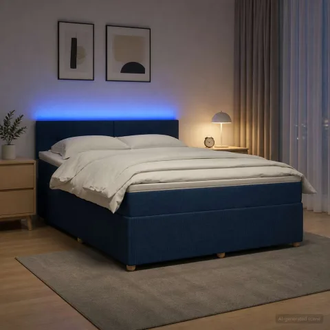 vidaXL Pat boxspring cu saltea albastru 160 x 200 cm Țesătură