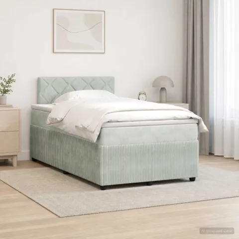vidaXL Pat boxspring cu saltea Gri deschis 120 x 190 cm Catifea