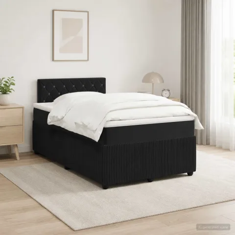 vidaXL Pat boxspring cu saltea cu benzi LED Negru 120 x 190 cm Catifea