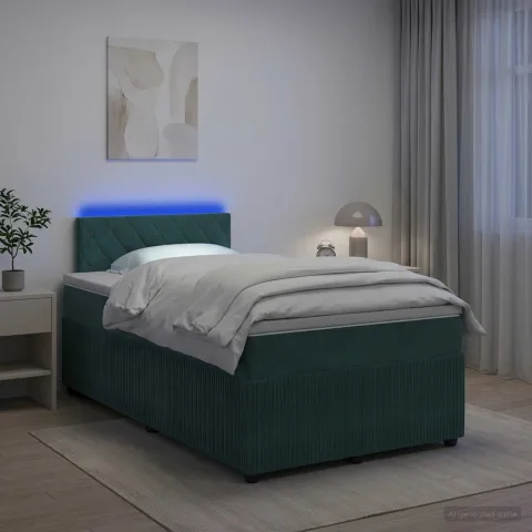 vidaXL Pat boxspring cu saltea Verde închis 120 x 200 cm Catifea