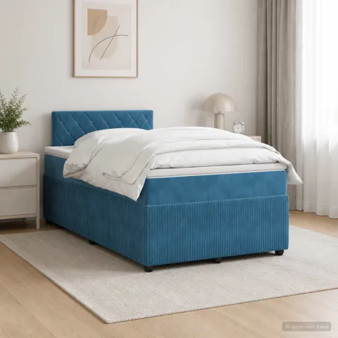 vidaXL Pat boxspring cu saltea albastru 120 x 200 cm Catifea