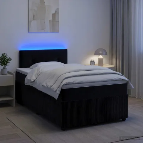 vidaXL Pat boxspring cu saltea cu benzi LED Negru 120 x 190 cm Catifea