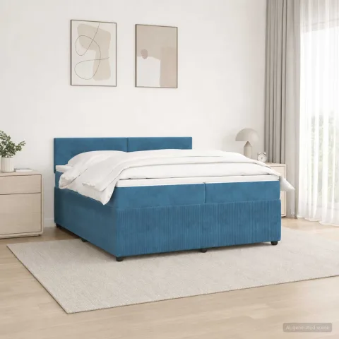vidaXL Pat boxspring cu saltea albastru 200 x 200 cm Catifea