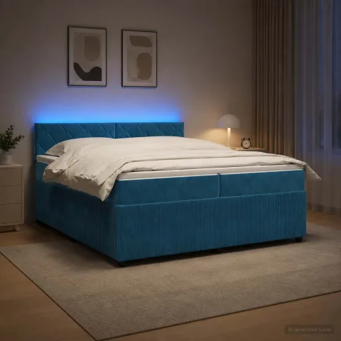 vidaXL Pat boxspring cu saltea albastru 200 x 200 cm Catifea