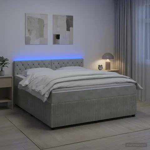 vidaXL Pat boxspring cu saltea Gri deschis 160 x 200 cm Catifea
