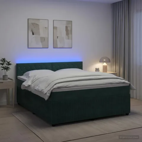 vidaXL Pat boxspring cu saltea Verde închis 140 x 200 cm Catifea