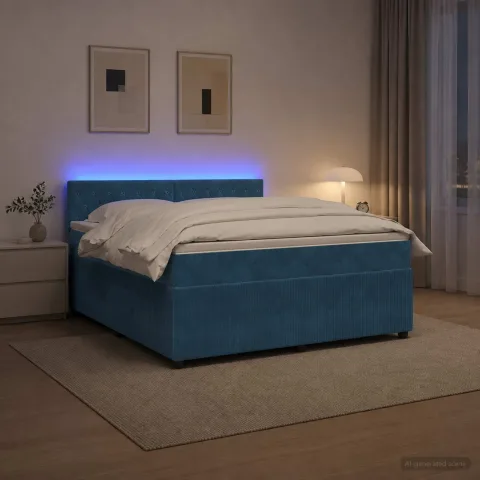 vidaXL Pat boxspring cu saltea albastru 140 x 200 cm Catifea