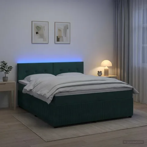 vidaXL Pat boxspring cu saltea Verde închis 180 x 200 cm Catifea