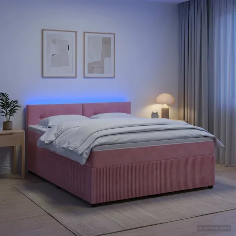 vidaXL Pat boxspring cu saltea cu benzi LED Roz 160 x 200 cm Catifea