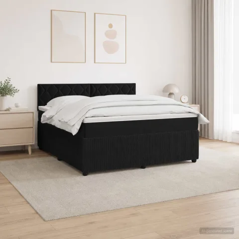 vidaXL Pat boxspring cu saltea cu benzi LED Negru 140 x 190 cm Catifea