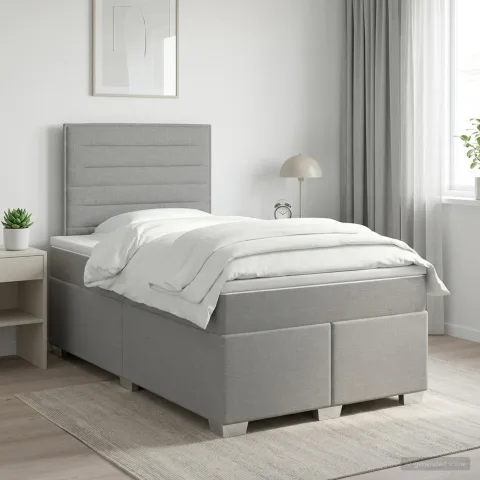 vidaXL Pat boxspring cu saltea Gri deschis 120 x 200 cm Țesătură