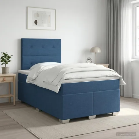vidaXL Pat boxspring cu saltea albastru 120 x 190 cm Țesătură