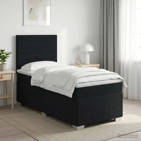 vidaXL Pat boxspring cu saltea cu headboard Negru 90 x 190 cm Țesătură