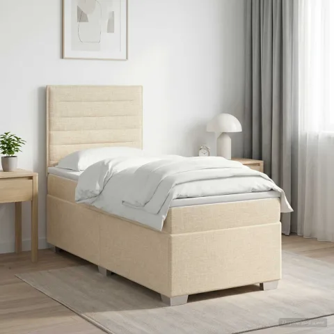 vidaXL Pat boxspring cu saltea cu headboard Crem 100 x 200 cm Țesătură