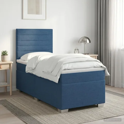 vidaXL Pat boxspring cu saltea albastru 90 x 200 cm Țesătură