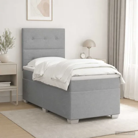 vidaXL Pat boxspring cu saltea cu headboard Gri deschis Unic Țesătură