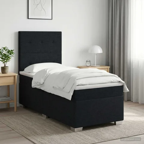 vidaXL Pat boxspring cu saltea cu headboard Negru 90 x 190 cm Țesătură