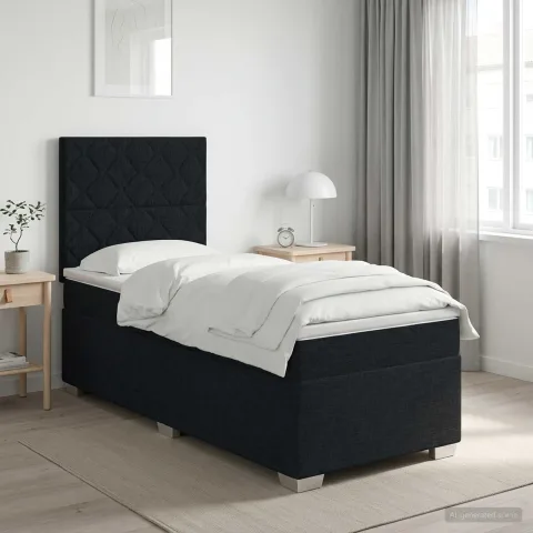 vidaXL Pat boxspring cu saltea Negru 100 x 200 cm Țesătură