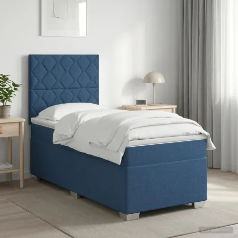 vidaXL Pat boxspring cu saltea albastru 100 x 200 cm Țesătură