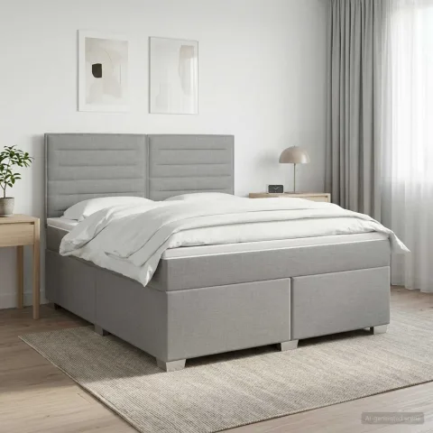 vidaXL Pat boxspring cu saltea Gri deschis 140 x 190 cm Țesătură