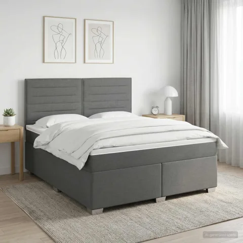 vidaXL Pat boxspring cu saltea Gri închis 160 x 200 cm Țesătură