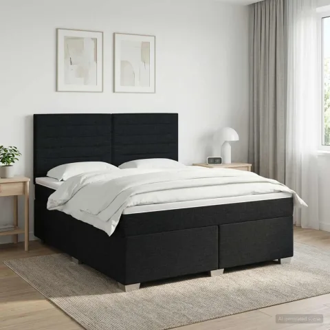 vidaXL Pat boxspring cu saltea Negru 180 x 200 cm Țesătură