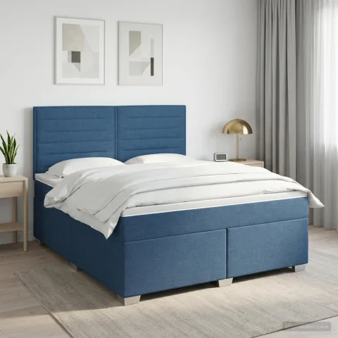 vidaXL Pat boxspring cu saltea albastru 180 x 200 cm Țesătură