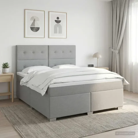 vidaXL Pat boxspring cu saltea Gri deschis 160 x 200 cm Țesătură