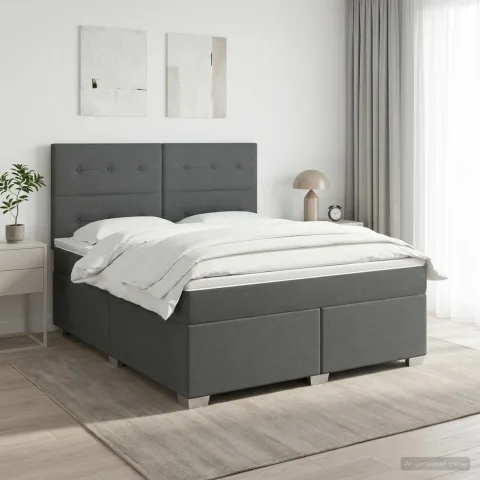 vidaXL Pat boxspring cu saltea Gri închis 160 x 200 cm Țesătură