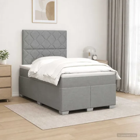 vidaXL Pat boxspring cu saltea Gri deschis 120 x 200 cm Țesătură