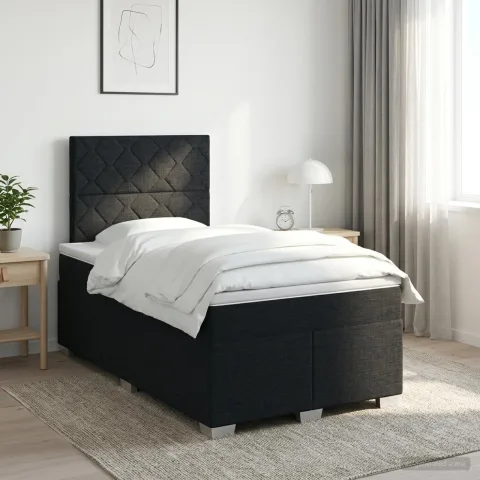 vidaXL Pat boxspring cu saltea Negru 120 x 200 cm Țesătură