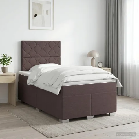 vidaXL Pat boxspring cu saltea Maro închis 120 x 200 cm Țesătură