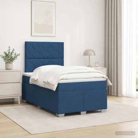 vidaXL Pat boxspring cu saltea albastru 120 x 190 cm Țesătură