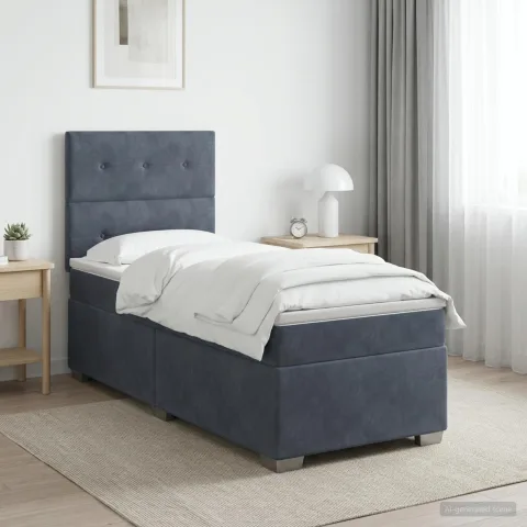 vidaXL Pat boxspring cu saltea Gri închis 80 x 200 cm Catifea