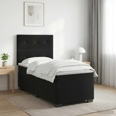 vidaXL Pat boxspring cu saltea cu headboard Negru 90 x 190 cm Catifea
