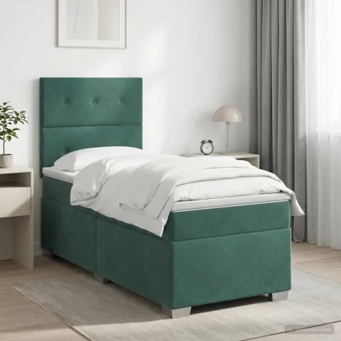 vidaXL Pat boxspring cu saltea Verde închis 90 x 190 cm Catifea