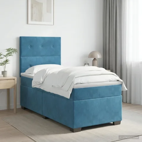 vidaXL Pat boxspring cu saltea albastru 100 x 200 cm Catifea