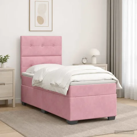 vidaXL Pat boxspring cu saltea cu headboard Roz 100 x 200 cm Catifea