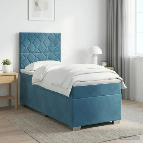 vidaXL Pat boxspring cu saltea albastru 100 x 200 cm Catifea
