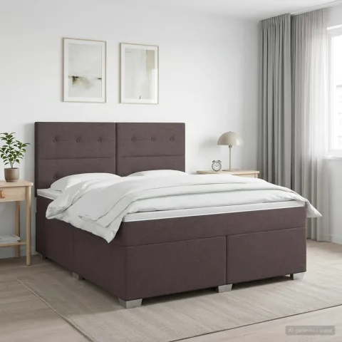 vidaXL Pat boxspring cu saltea Maro închis 140 x 200 cm Țesătură