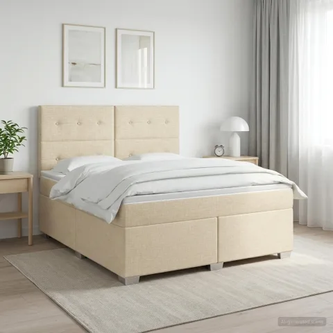 vidaXL Pat boxspring cu saltea cu headboard Crem 180 x 200 cm Țesătură