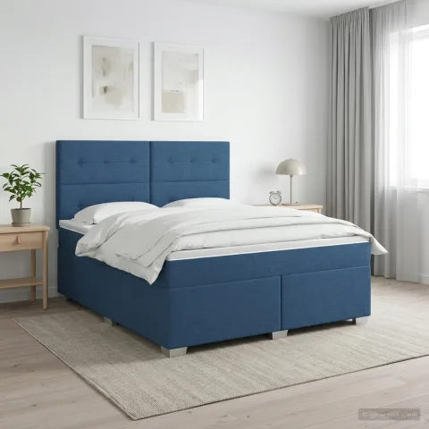 vidaXL Pat boxspring cu saltea albastru 140 x 200 cm Țesătură