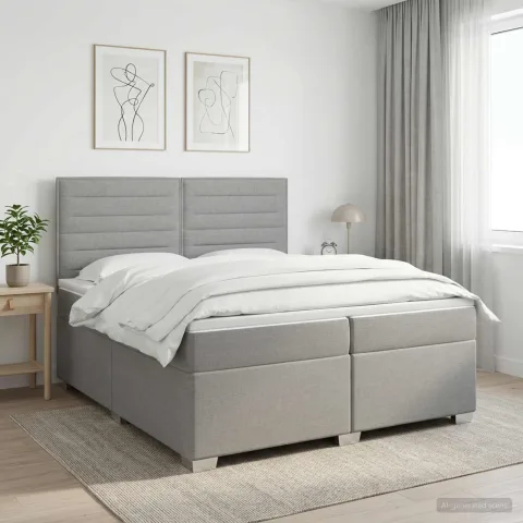vidaXL Pat boxspring cu saltea Gri deschis 200 x 200 cm Țesătură