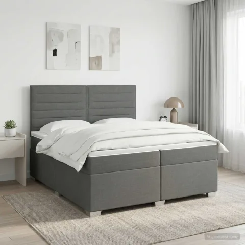 vidaXL Pat boxspring cu saltea Gri închis 200 x 200 cm Țesătură