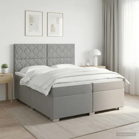 vidaXL Pat boxspring cu saltea Gri deschis 200 x 200 cm Țesătură