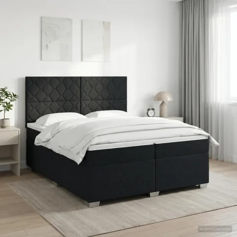 vidaXL Pat boxspring cu saltea Negru 200 x 200 cm Țesătură