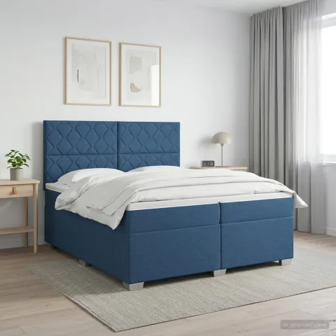 vidaXL Pat boxspring cu saltea albastru 200 x 200 cm Țesătură