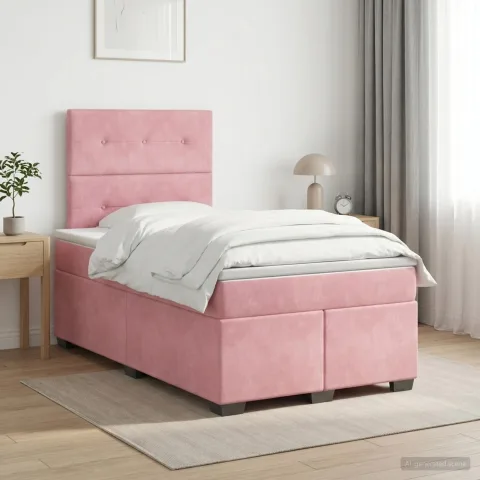 vidaXL Pat boxspring cu saltea cu headboard Roz 120 x 190 cm Catifea