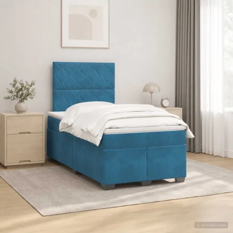 vidaXL Pat boxspring cu saltea albastru 120 x 190 cm Catifea